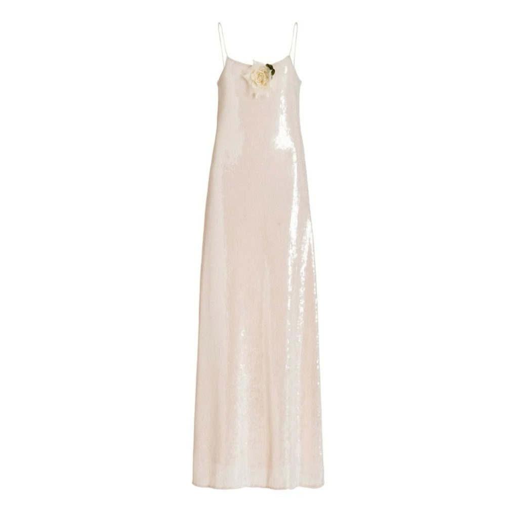Rodarte translucent nude sequin slip Floral appliqué gown size 4 - Picture 5 of 14